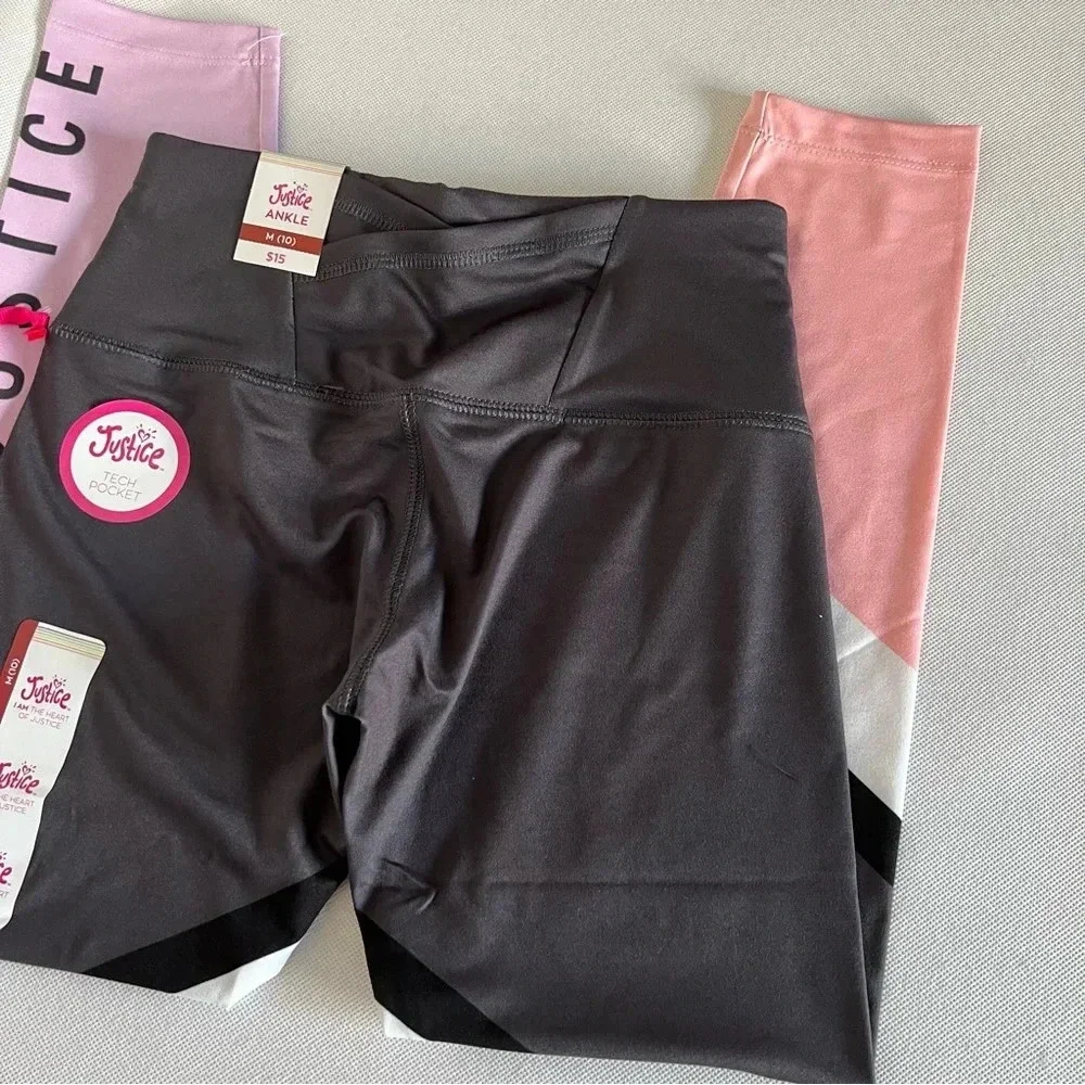 Justice Ankle Girls Collection X Color-blocked Leggings Size Medium (10) Coal
